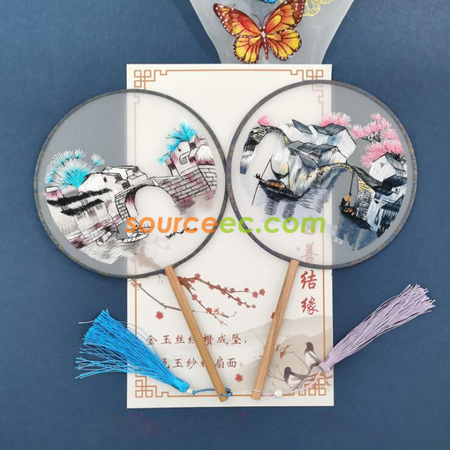 禮品訂造雙面刺繡長柄團扇紀念品