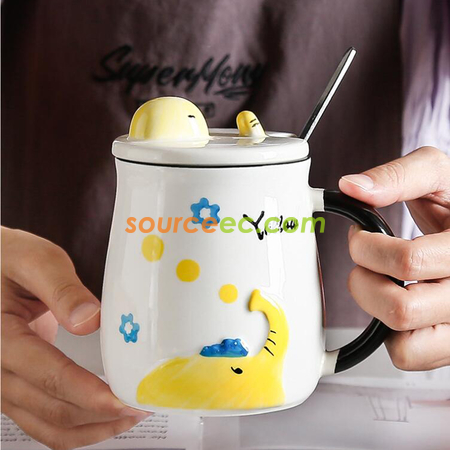 禮品訂造浮雕大象陶瓷杯紀念品
