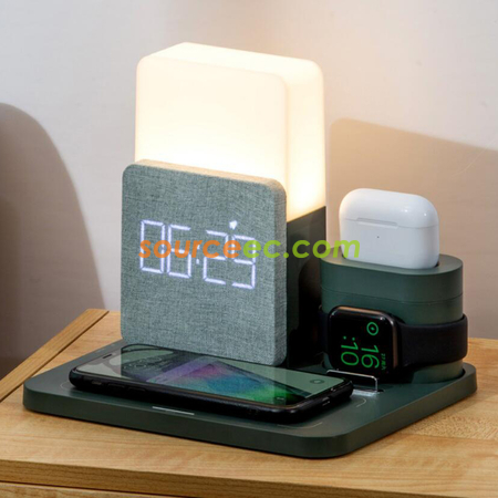 禮品訂造無線充電器三合一檯燈時鐘(手機+手錶+耳機）紀念品