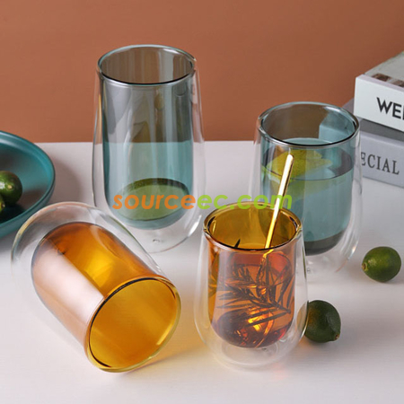 禮品訂造雙層彩色耐熱玻璃杯紀念品