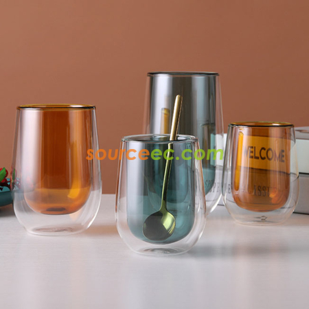 禮品訂造雙層彩色耐熱玻璃杯紀念品