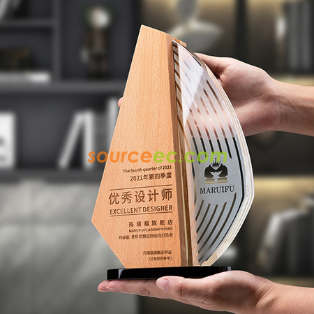 禮品訂造實木水晶獎座紀念品