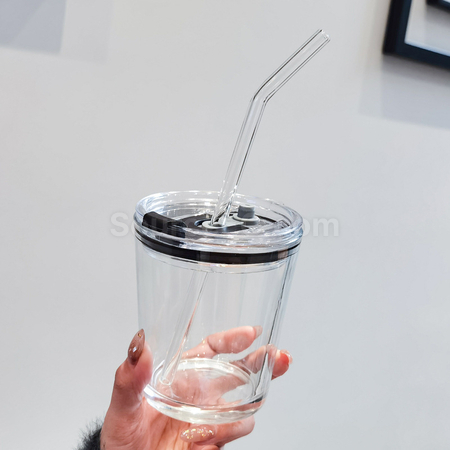 禮品訂造帶蓋吸管玻璃杯紀念品