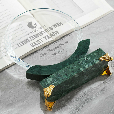 禮品訂造創意圓盤大理石水晶獎座紀念品