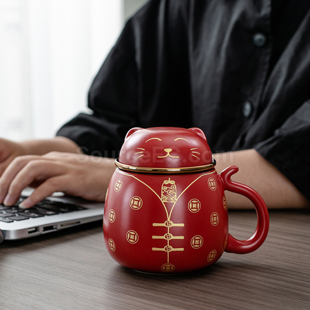 禮品訂造招財貓泡茶杯紀念品