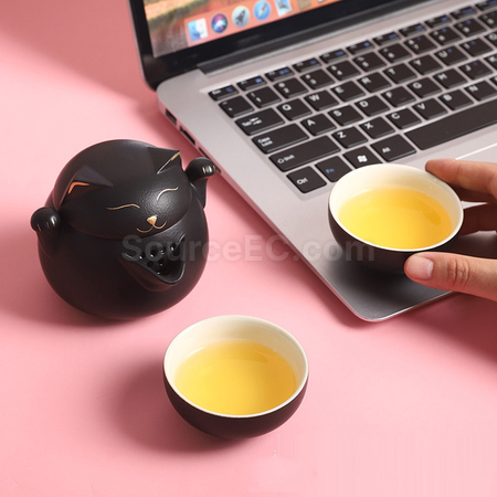 禮品訂造招財貓泡茶杯套裝紀念品