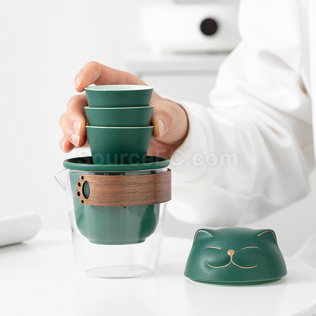 禮品訂造招財貓泡茶杯套裝紀念品