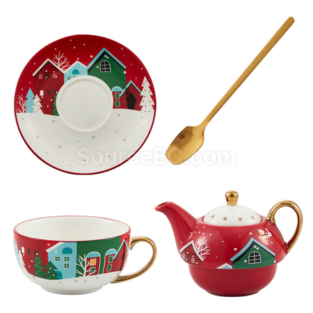 禮品訂造聖誕陶瓷杯 碟 壺 套裝紀念品