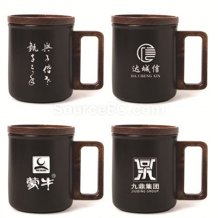 禮品訂造帶蓋木柄陶瓷杯紀念品