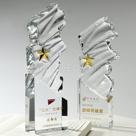 禮品訂造不規則水紋星星水晶獎座紀念品
