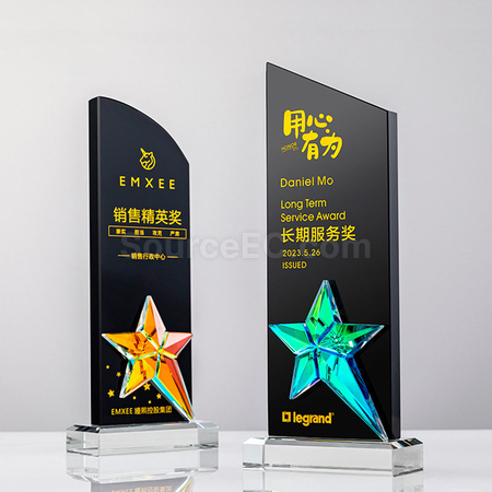 禮品訂造炫彩水晶獎座紀念品