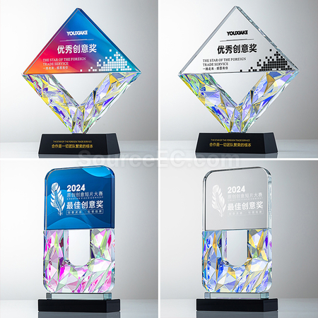 禮品訂造炫彩水晶獎座紀念品