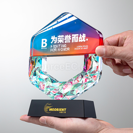 禮品訂造炫彩水晶獎座紀念品