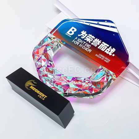 禮品訂造炫彩水晶獎座紀念品