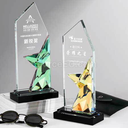 禮品訂造炫彩水晶獎座紀念品