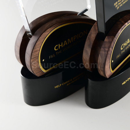 禮品訂造實木水晶獎座紀念品