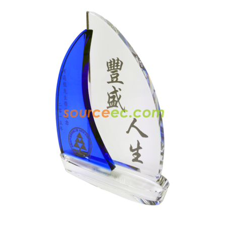 禮品訂造夢幻藍彩水晶獎座紀念品