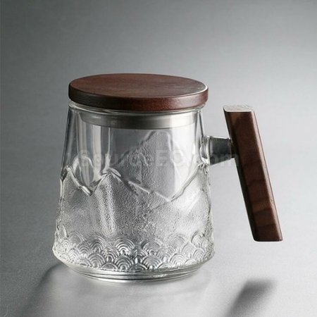 禮品訂造山海茶木柄玻璃泡茶杯紀念品