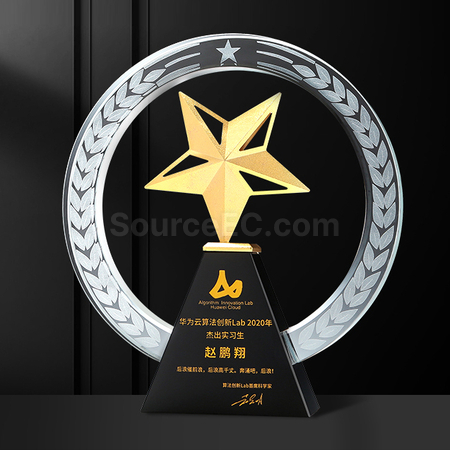 禮品訂造五角星金屬水晶獎座紀念品