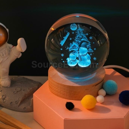 禮品訂造3D內雕USB七彩水晶球燈紀念品