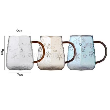 禮品訂造雪花紋玻璃帶把手咖啡杯紀念品
