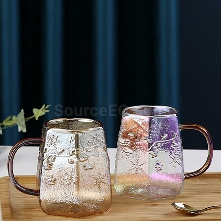 禮品訂造雪花紋玻璃帶把手咖啡杯紀念品