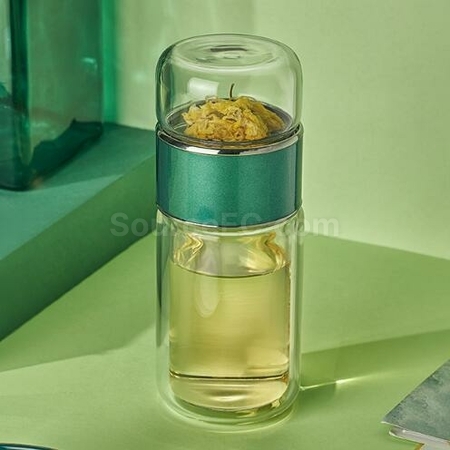 禮品訂造280ML 便攜式茶水分離玻璃杯紀念品