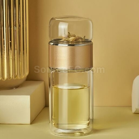 禮品訂造280ML 便攜式茶水分離玻璃杯紀念品