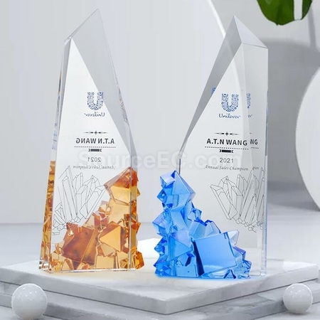 禮品訂造尖峰時刻琉璃水晶獎座紀念品