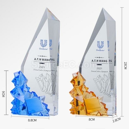 禮品訂造尖峰時刻琉璃水晶獎座紀念品