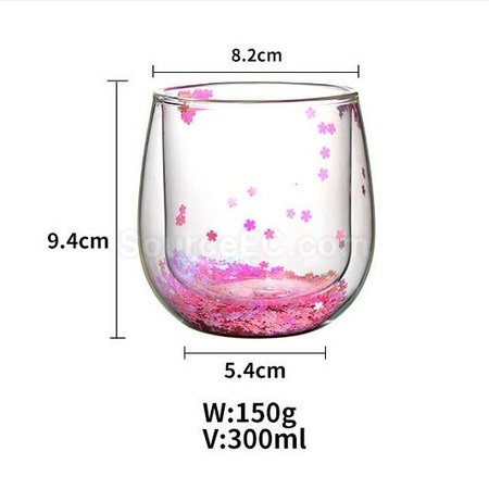 禮品訂造浪漫櫻花雙層玻璃杯紀念品