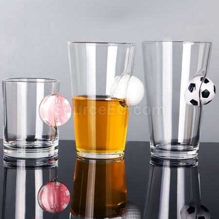 禮品訂造創意造型鑲嵌球啤酒玻璃杯紀念品