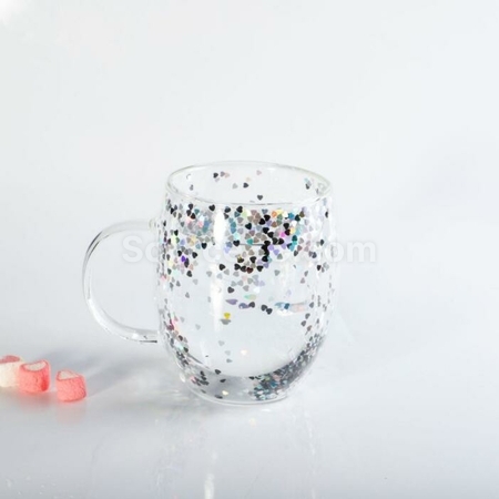 禮品訂造亮心閃閃雙層手柄玻璃杯紀念品