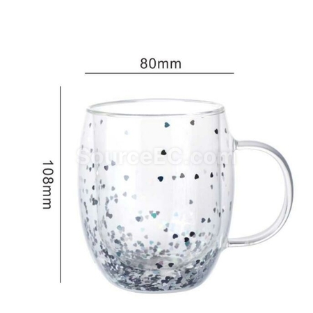 禮品訂造亮心閃閃雙層手柄玻璃杯紀念品