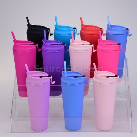 禮品訂造雙層塑膠大孔吸管杯紀念品