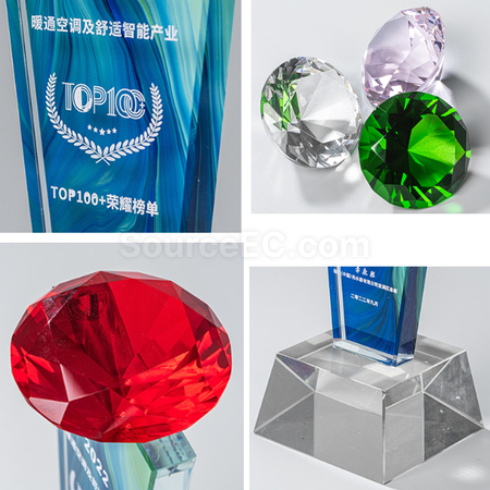 禮品訂造彩色鑽石水晶獎座紀念品