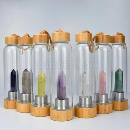 禮品訂造天然水晶柱竹蓋高硼玻璃杯紀念品