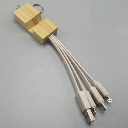 禮品訂造三合一木質充電線鎖匙扣紀念品