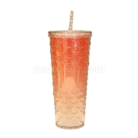 禮品訂造炫彩魚鱗雙層冷飲杯紀念品