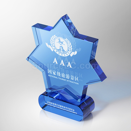 禮品訂造七角星藍色水晶獎盃紀念品