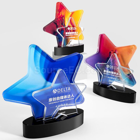 禮品訂造彩印星星水晶獎座紀念品