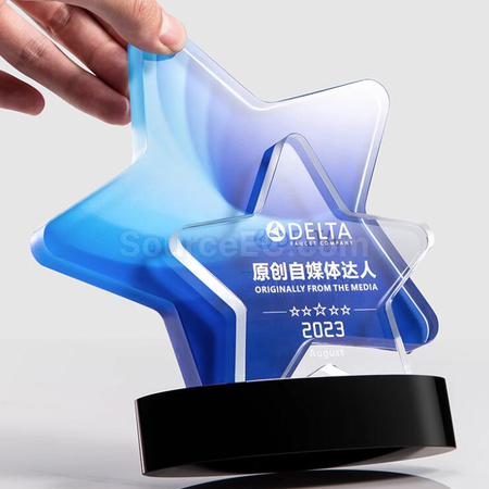 禮品訂造彩印星星水晶獎座紀念品