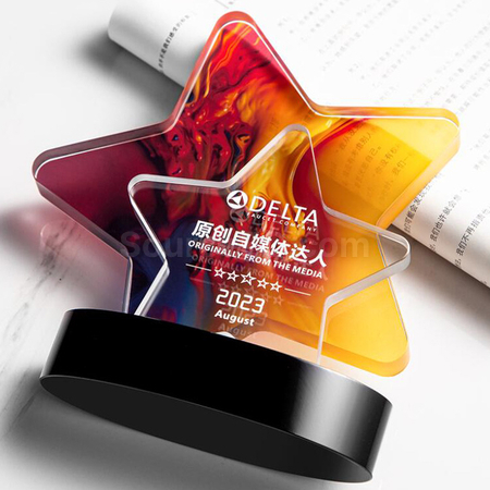 禮品訂造彩印星星水晶獎座紀念品
