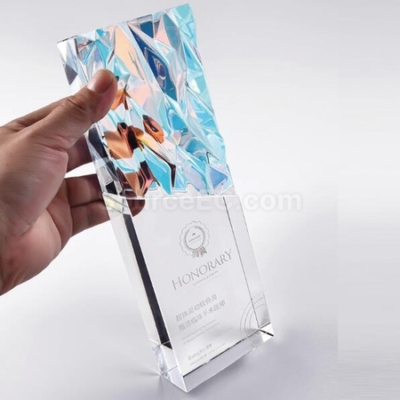 禮品訂造炫彩榮耀璀璨變色水晶獎座紀念品