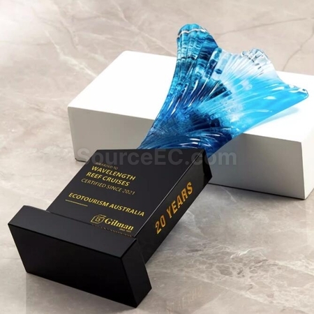 禮品訂造乘風破浪黑水晶獎座紀念品