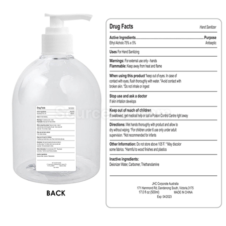 禮品訂造500ml 洗手液凝膠 - 75% 酒精紀念品