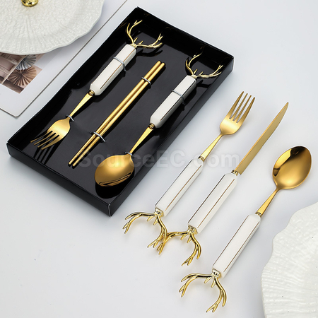 禮品訂造鹿角不銹鋼餐具紀念品