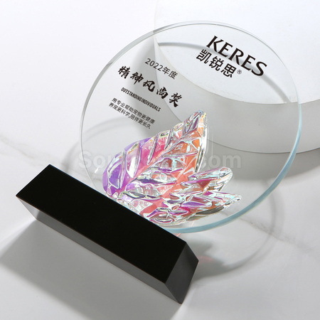 禮品訂造炫彩變色水晶獎座紀念品