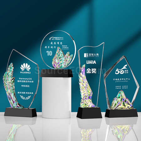 禮品訂造炫彩變色水晶獎座紀念品