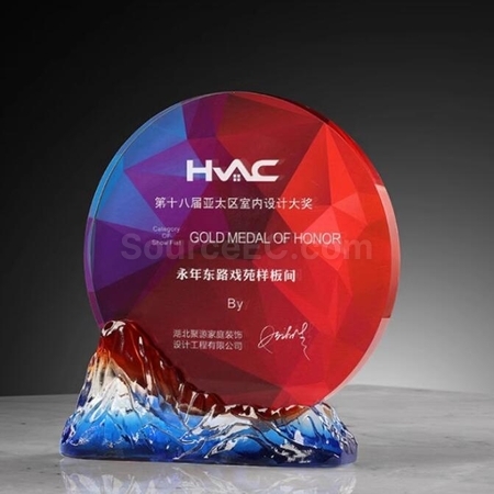 禮品訂造風山水起琉璃水晶獎座紀念品